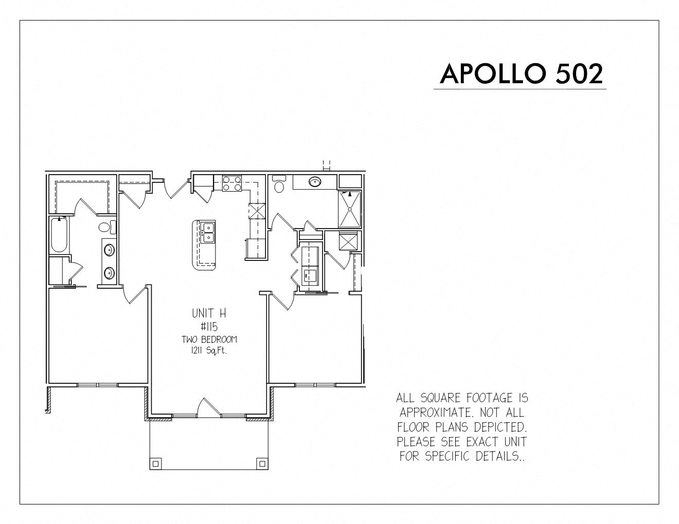 Floor plan for 2 beds, 2 baths, 1211 sqft
